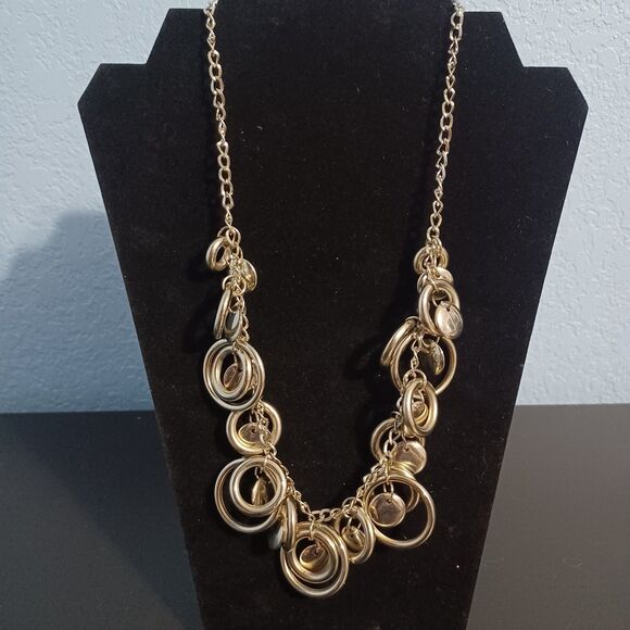 Silver-Toned Open Circle and Beaded Statement Necklace, 18" - Picture 1 of 3